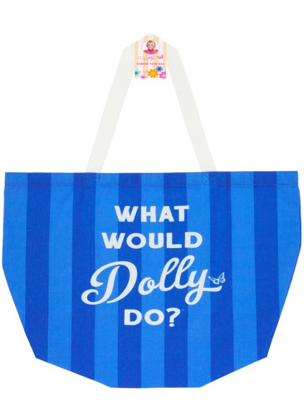 Dolly Parton Summer Blue Striped Canvas Tote Bag